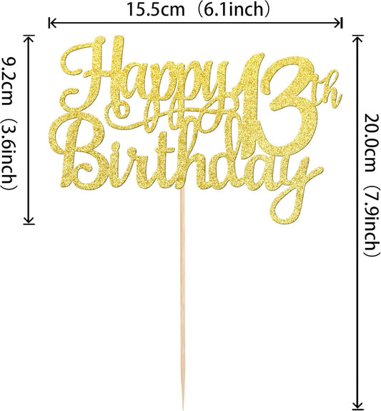 1 PCS Happy 13th Birthday Cake Topper Gold Glitter Cheers to 13 Years Birthday Cake Pick Official Teenager 13 Fabulous Cake Decoration for Happy 13th Birthday Theme Party Decorations Supplies