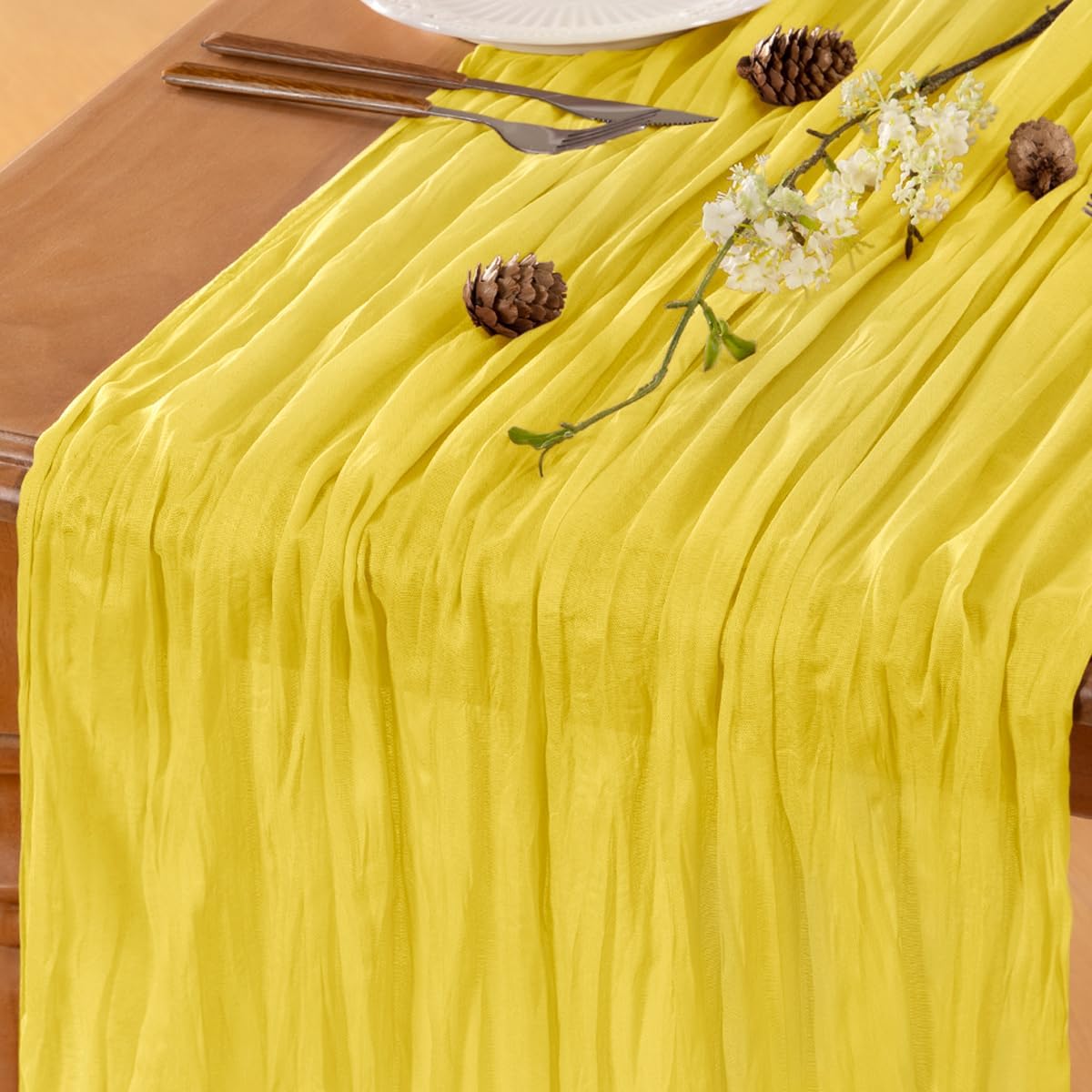 Yellow Table Runner Cheesecloth Table Runner 14FT Farmhouse Table Runners 160 Inches Fall Table Decor Dining Room Centerpiece Wedding Boho Baby Shower Birthday