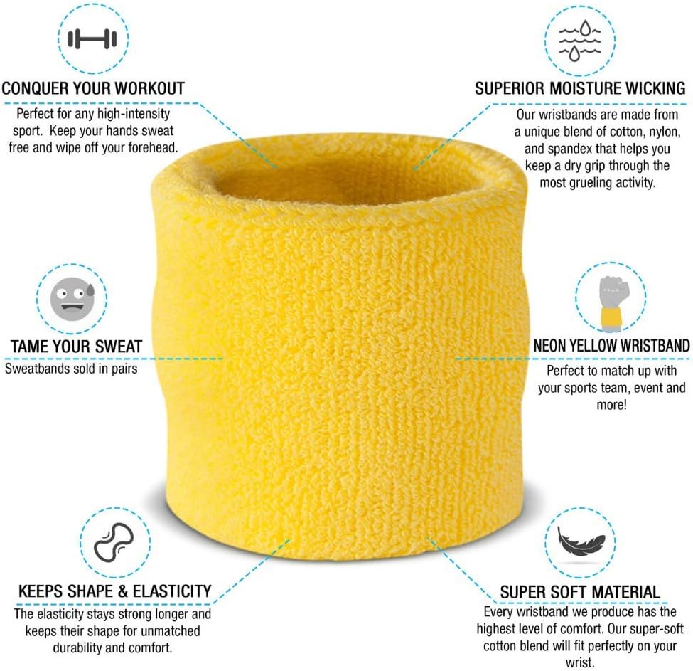 Suddora Wrist Sweatbands, Absorbent and Breathable Thick Cotton Bands for Working Out, Gymnastics, Basketball, Tennis, and Football, Multiuse Wristbands for Costumes and Cosplay