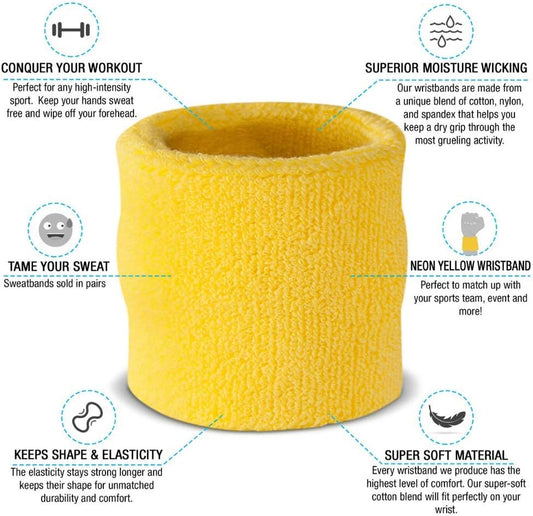 Suddora Wrist Sweatbands, Absorbent and Breathable Thick Cotton Bands for Working Out, Gymnastics, Basketball, Tennis, and Football, Multiuse Wristbands for Costumes and Cosplay