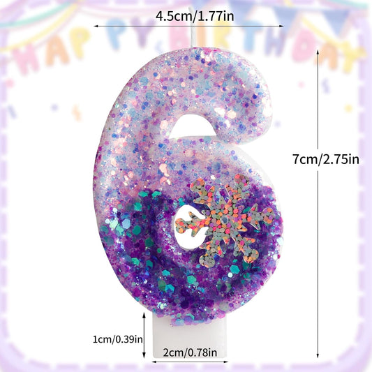 Purple White Frozen Birthday Candles, Sparkler Number 6th Birthday Candle for Party Supplies, Snow Winter Frozen Birthday Party Decorations, Number 6 Cake Toppers Decorations