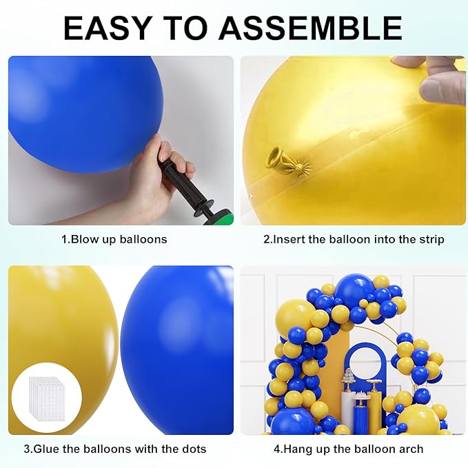 YMSZ Blue and Yellow Balloons Arch Kit, 134pcs Royal Blue and Yellow Balloons for Birthday, Graduation, Baby Shower Party Decorations