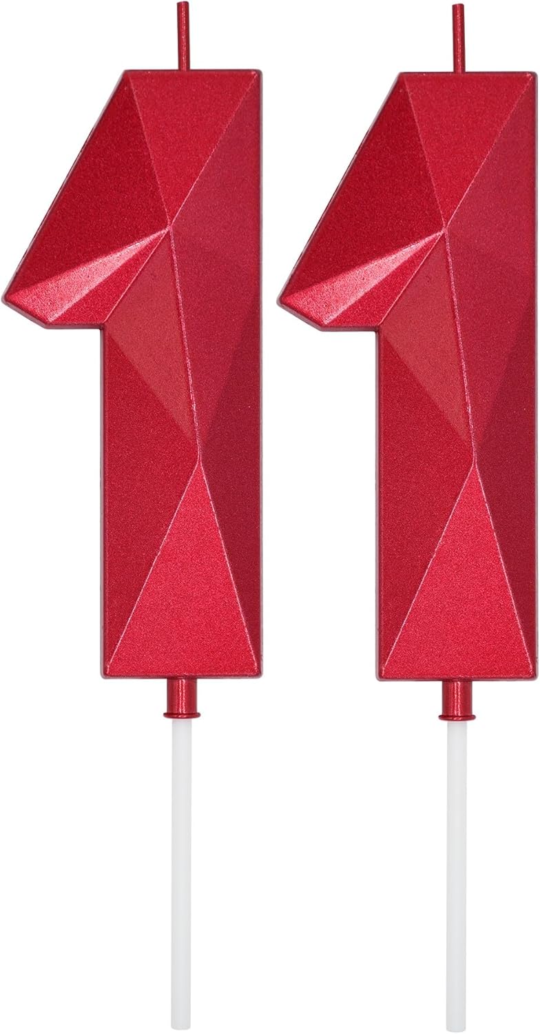 DERVENTA Birthday Candles Big Numbers 3D Red 3.7 inch Party Cake Topper 1 Piece (Number 11 Red)