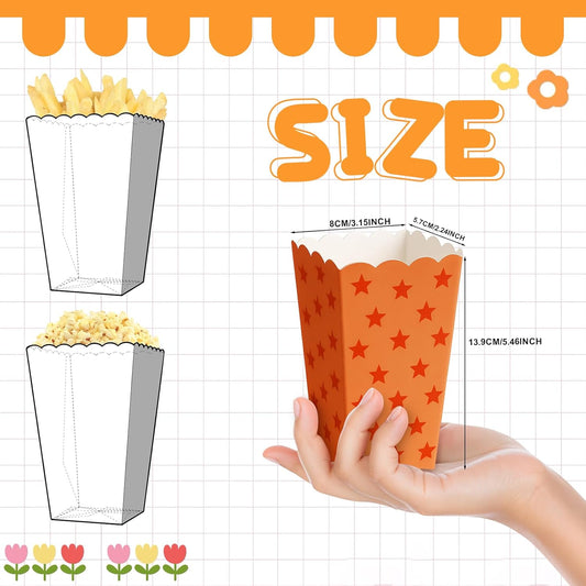 24Pcs Party Paper Popcorn Box,Mini Disposable Popcorn Cup Anime Pattern Popcorn Carton,Snack Candy Fries Container,Apply To Weddings,Movie Night,Birthdays, And Graduation Parties(yellow)