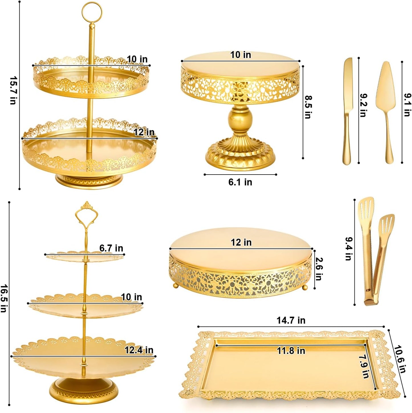 11 Pcs Gold Cake Stand Set for Wedding, Dessert Table Display Set for Birthday, Metal Square Serving Trays for Candy, Cupcake Pop Stand Holder Tower with Round Base for Celebration, The Platters for Party