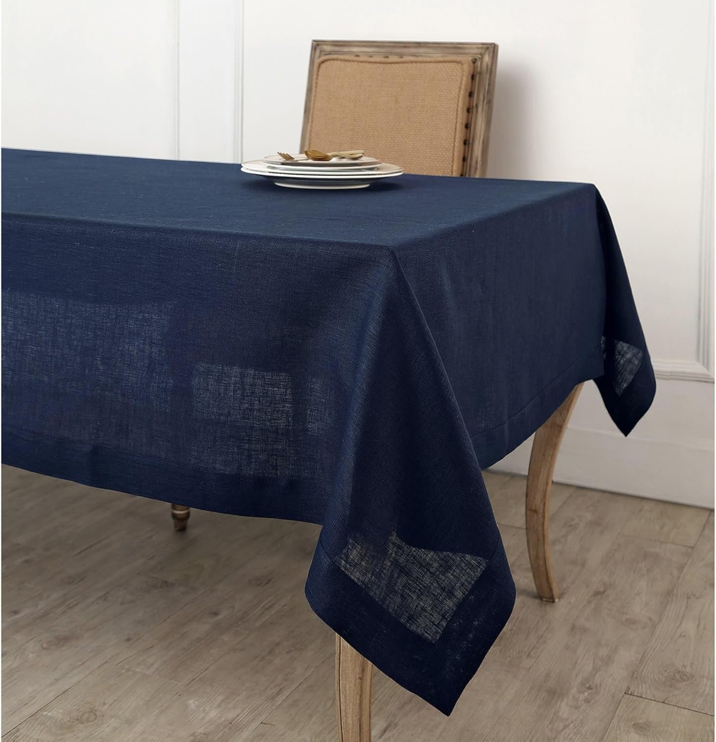 Solino Home Navy Blue Linen Tablecloth 60 x 120 Inch - 100% Pure Linen Table Cloth for Rectangle Tables - Fete, Machine Washable Tablecloth for Fall, Autumn, Thanksgiving, Christmas, Holiday