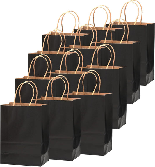 qiqee 30-Packs Black Gift Bags with Handles Bulk 10.8"x8.3"x4.3" Medium Size Kraft Paper Bags Multiple Uses (Medium Size)