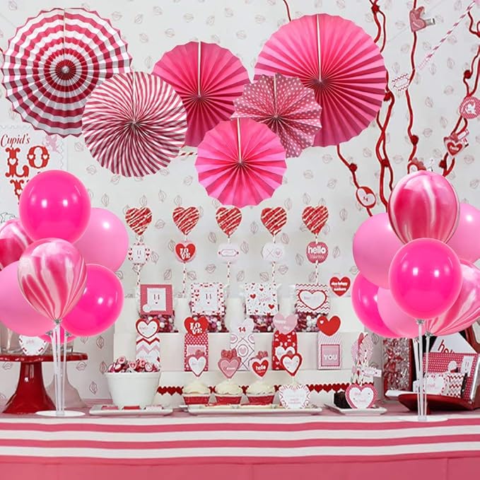 TONIFUL 4 Balloons Stand Kit Pink Marble Centerpieces Table Decoration for Hot Girl Sweet 16th Birthday Decorations Bridal Shower,Baby Shower,15th Quinceanera Table Party Decorations