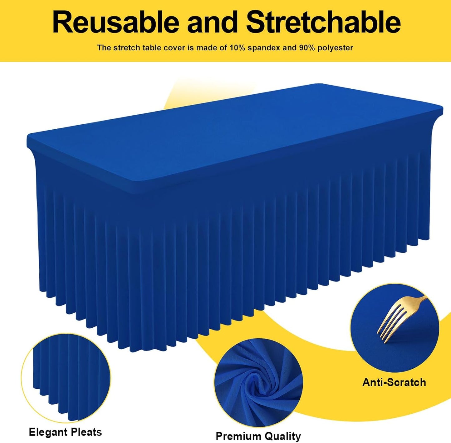Smiry Spandex Tablecloth, Elastic Fitted Stretch Tablecloth for 4FT Rectangle Tables, Waterproof Washable Table Cover Skirt for Outdoor, Wedding, Banquet & Parties (Blue, 48Lx30Wx30H Inch)