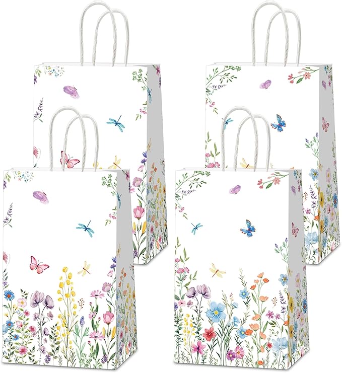 Naozinebi 24Pcs Floral Gift Bags Wildflower Party Favors Wedding Welcome bags Wildflower Candy Treat Bags with Handle Wild Floral Thank You Bags for Wedding Baby Shower Tea Birthday Party Supplies