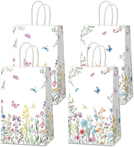Naozinebi 24Pcs Floral Gift Bags Wildflower Party Favors Wedding Welcome bags Wildflower Candy Treat Bags with Handle Wild Floral Thank You Bags for Wedding Baby Shower Tea Birthday Party Supplies