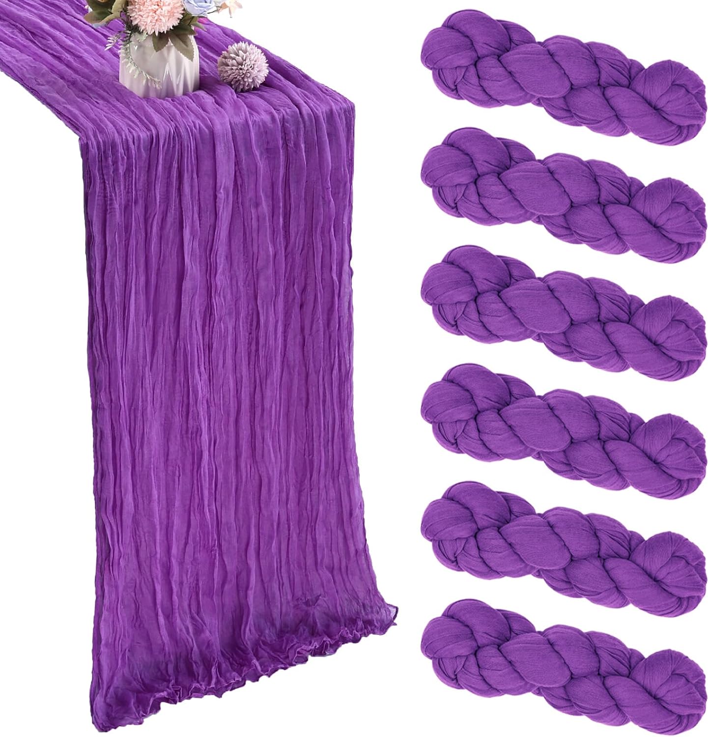 6 Pack 10FT Purple Cheesecloth Table Runner 35x120 Inch Gauze Rustic Boho Fall Table Runner Cheese Cloth for Thanksgiving Wedding Decor Birthday Party Bridal Baby Shower Table Centerpiece Decoration