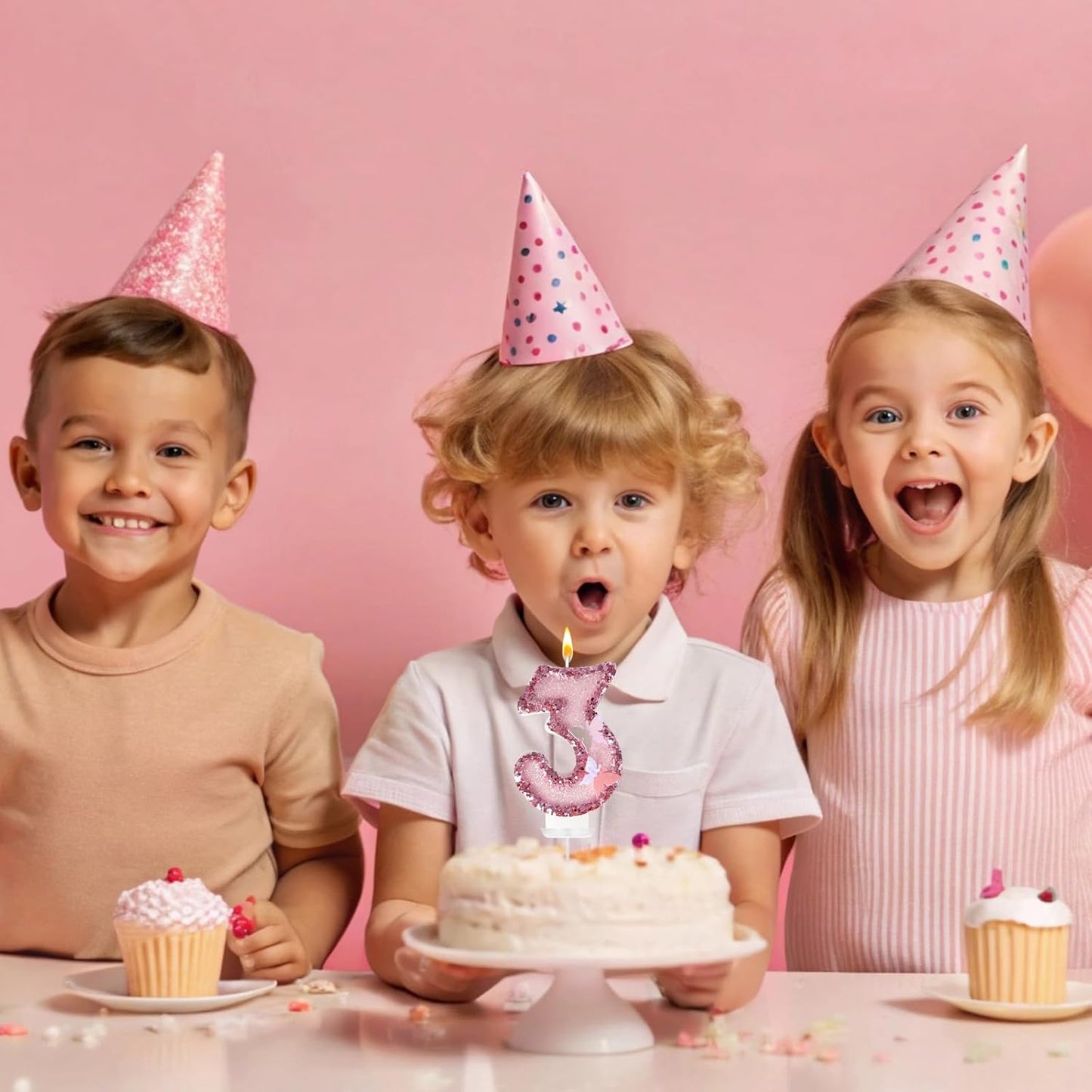 3th Birthday Candles，Glitter Butterfly Cake Toppers Pink Sequins Wedding Numeral Cupcake Decorations，Suitable for Girl and boy Wedding Cakes, Party Celebrations, Birthday Decorations