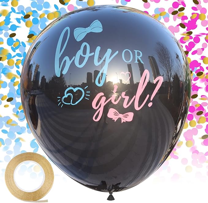 Disfore Thickened Gender Reveal Balloon - 2pcs Gender Reveal Confetti Balloons with Pink and Blue Confetti – 36 Inch Black Gender Reveal Balloons Perfect for Taking Photos and Videos