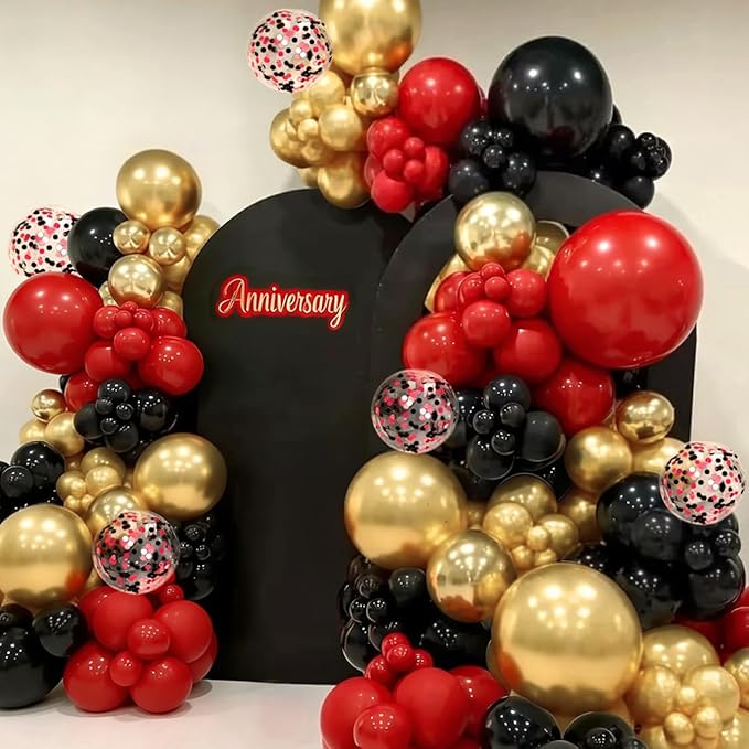 Red Black Gold Balloons Garland Arch Kit, 167Pcs Latex Balloons Different Sizes 18 12 10 5 inch for Graduation Birthday Hollywood Movie Night Casino Theme Party Decorations