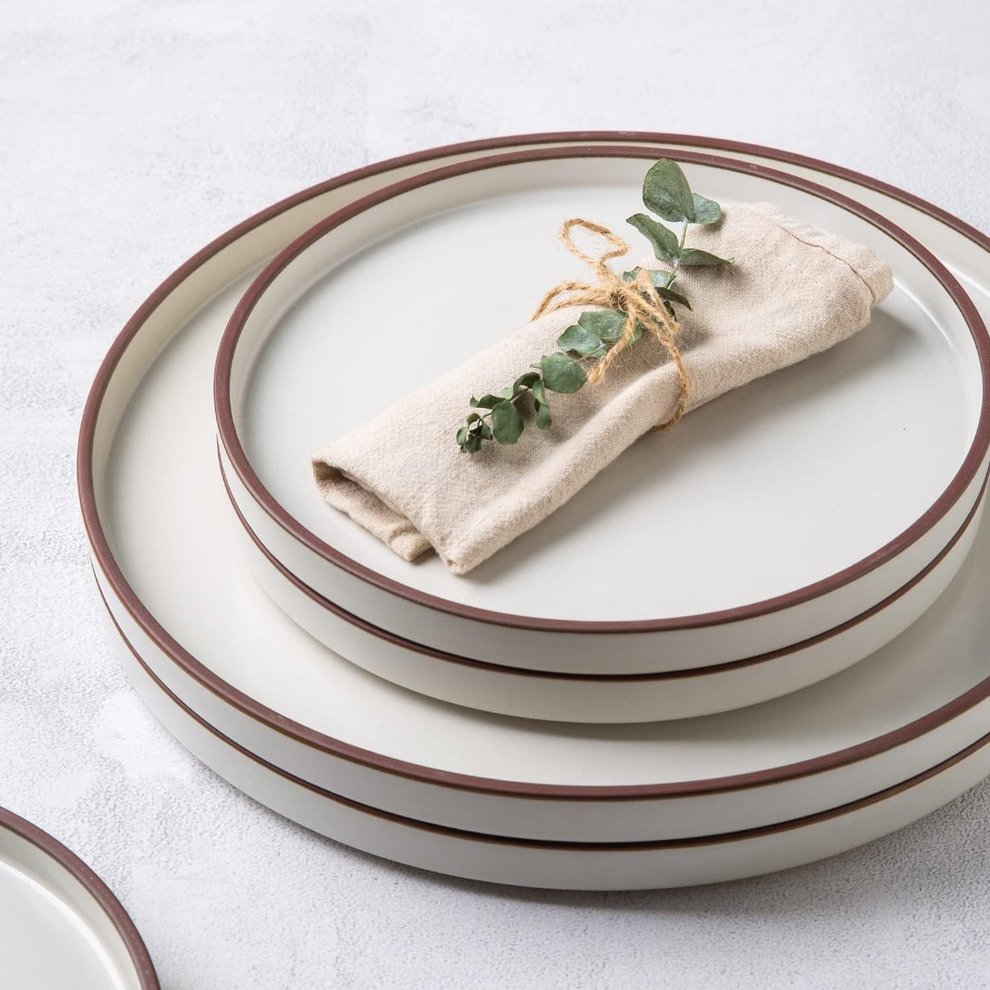 LERATIO Dinner Plates,10.75 Inch Ceramic Flat Plates Set of 6,High Edge Modern plates for Kitchen,Microwave & Dishwasher & Oven Safe, Scratch Resistant Dishes Set-White with Rim