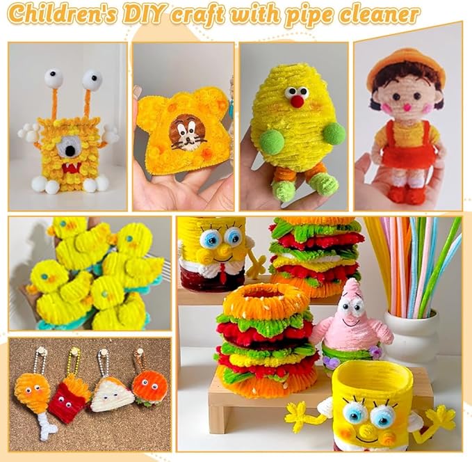 620 Pieces Pipe Cleaners Craft Set, 600 Pcs Chenille Stems with 20 Pcs Flower Stems, Craft Supplies Bulk for DIY Art and Craft Projects Creative Gift Wrapping Party Decorations(Golden Yellow Series)