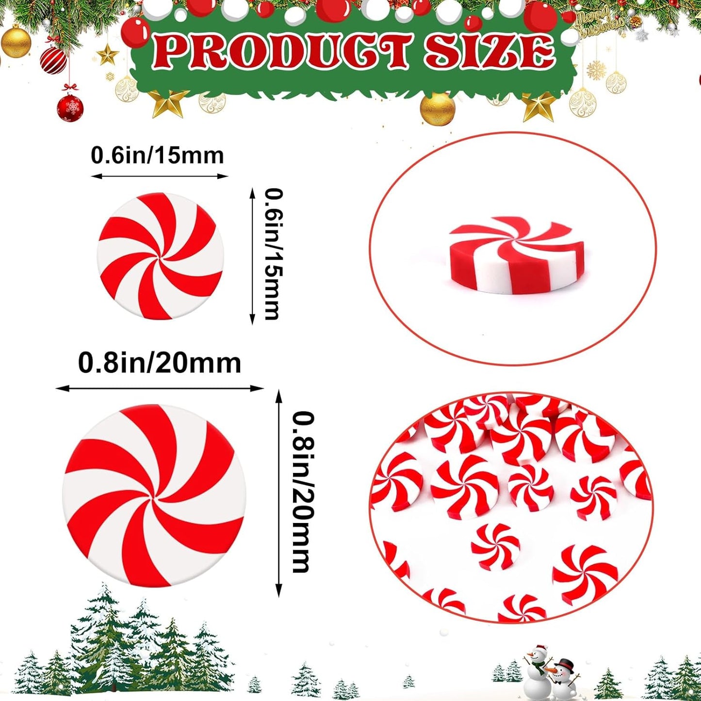 80pcs Mini Christmas Candy for Crafts, 20mm Fake Candy Decor Peppermint Ornaments Xmas Table Scatters Red and White Candy Vase Filler for Decorations Party Favors Supplies