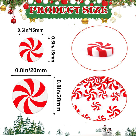 80pcs Mini Fake Christmas Candy,15/20mm Fake Candy Decor Peppermint Ornaments Xmas Table Scatters Red and White Candy Vase Filler for Decorations Party Favors Supplies