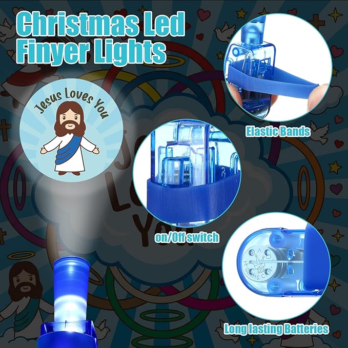 Tuanse 50 Pcs Jesus Loves You Finger Lights Gift Bulk Easter Sunday School Chursh Gifts Christian Bible Finger Lights Glow in The Dark Light to Hide and Seek for Easter Egg Stuffers Religious Baptism
