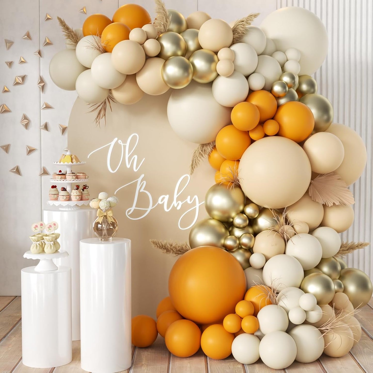 Orange White Nude Gold Balloon Arch Kit, 166Pcs Dusty Orange White Sand Metallic Gold and Nude Balloons for Birthday Party Baby Shower Bridal Shower Wedding Decorations