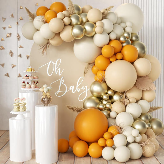 Orange White Nude Gold Balloon Arch Kit, 166Pcs Dusty Orange White Sand Metallic Gold and Nude Balloons for Birthday Party Baby Shower Bridal Shower Wedding Decorations