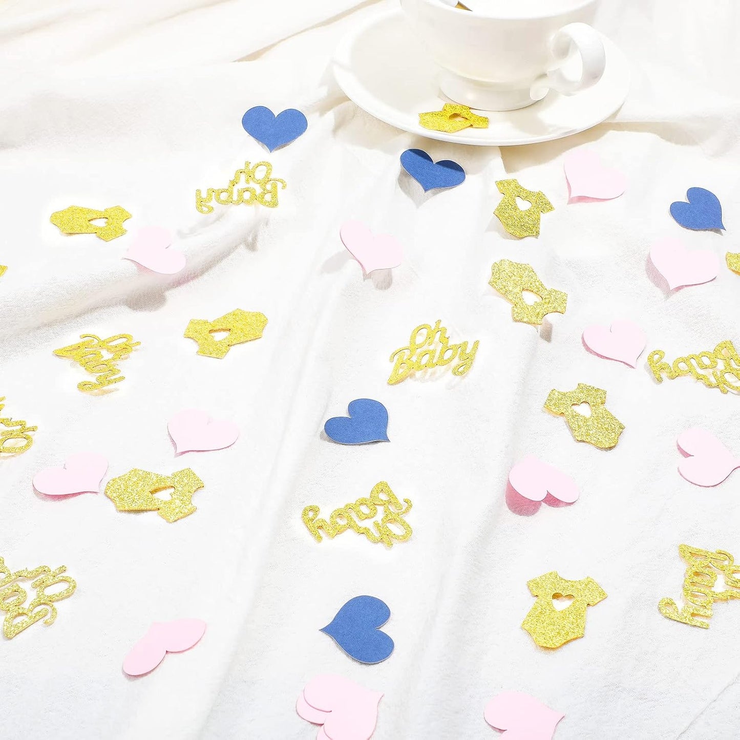 Sumind 240 Pieces Gender Reveal Confetti Baby Shower Heart Glitter Baby Clothes Confetti Party Table Decoration for Gender Reveal Party Table Wedding Decor (Pink, Navy Blue, Gold)