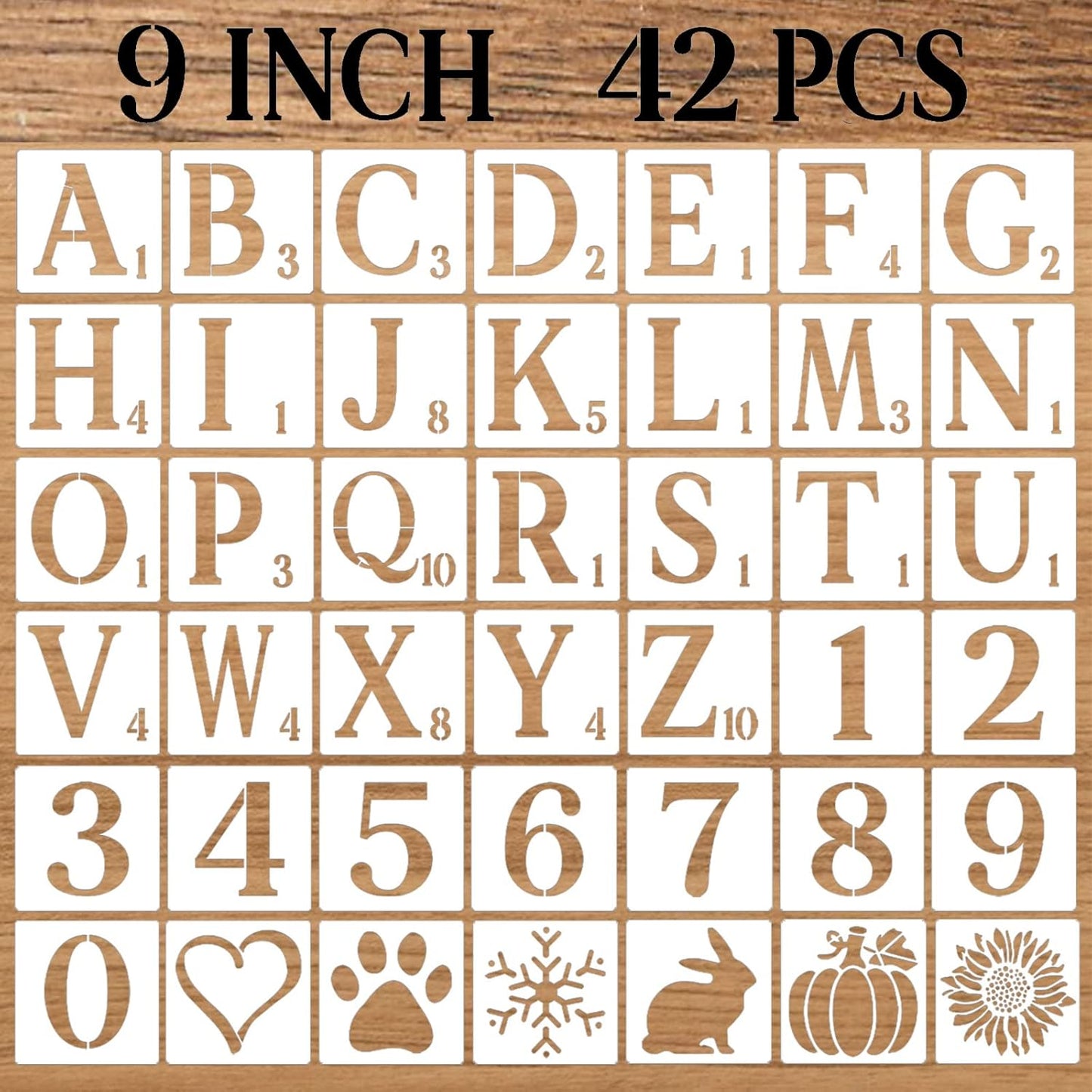 9 Inch Letter Stencils Numbers Craft Stencils, 42 Pcs Reusable Plastic Alphabet Drawing Templates for Painting on Wood, Wall, Fabric, Rock, Signage, Door Porch, DIY Art Projects
