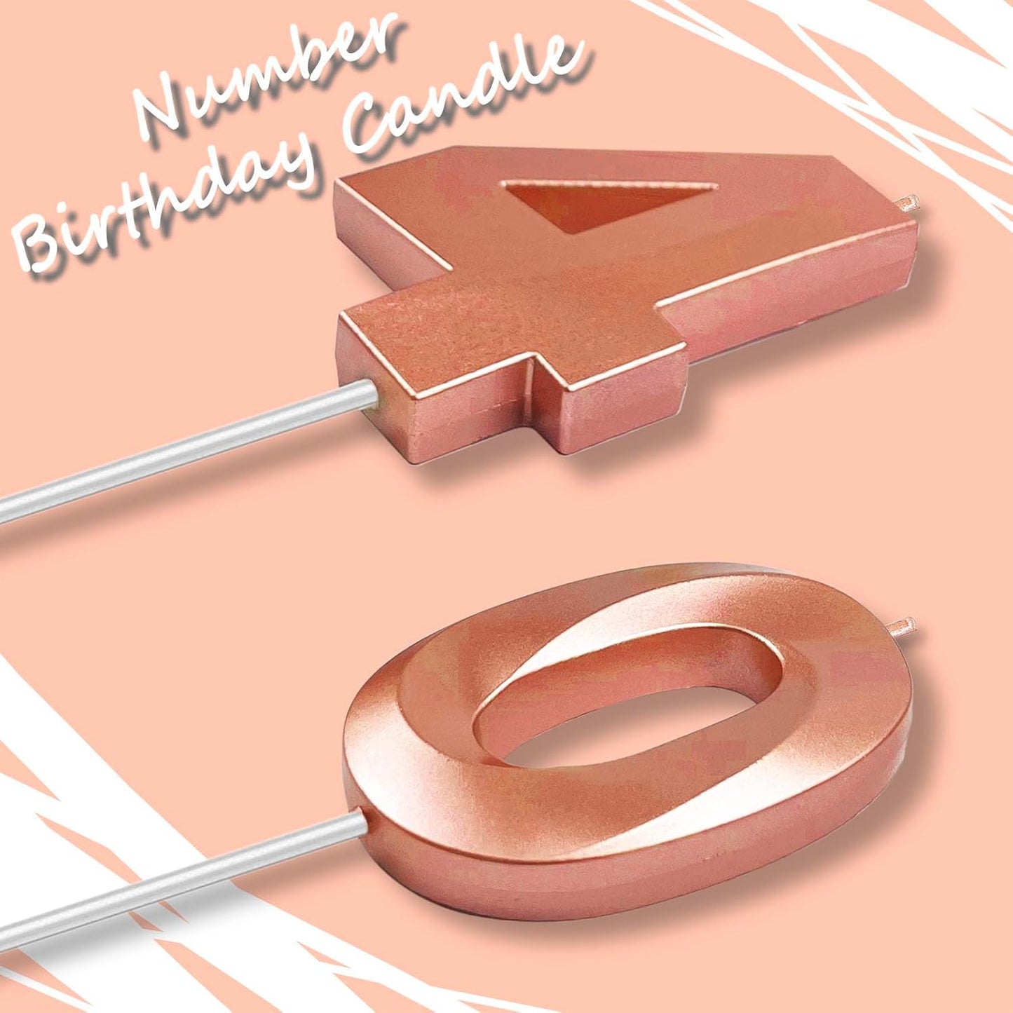 Rose Gold Number 40 Candles, 3D Diamond 2.76 Inch Cake Topper Birthday Candles for Wedding Anniversary Cake Decorations, Happy Birthday Party Decorations