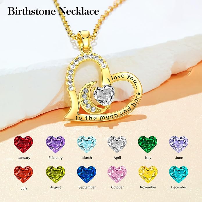 Anniversary Necklace for Women Birthstone Jewelry for Wife Gifts for Her Wife Birthday Gift Ideas Anniversary for Girlfriend I love you to the moon and back Necklaces Filled 925 Sterling Sliver