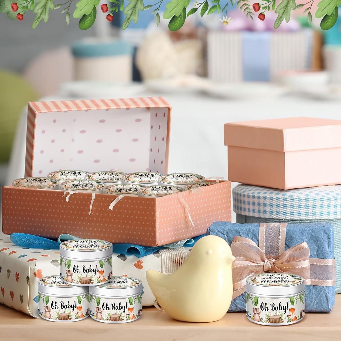 MTLEE 24 Pcs Woodland Animals Baby Shower Party Favors Candles Lavender Scented Baby Shower Favors for Guests Rustic Tealights Candles Gender Reveal Return Gifts Girl Boy (1.2 Oz, Colorful)