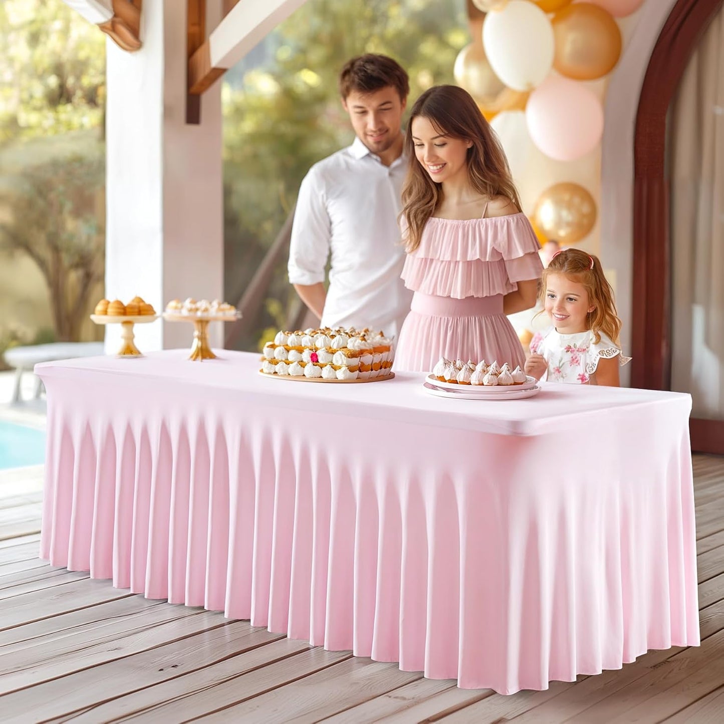 PARTISKY Pink Spandex Tablecloth for 6ft Rectangle Tables, Stretchable Table Cover Skirt for Folding Tables Weddings Parties Banquets Events Trade Shows and Dessert Table
