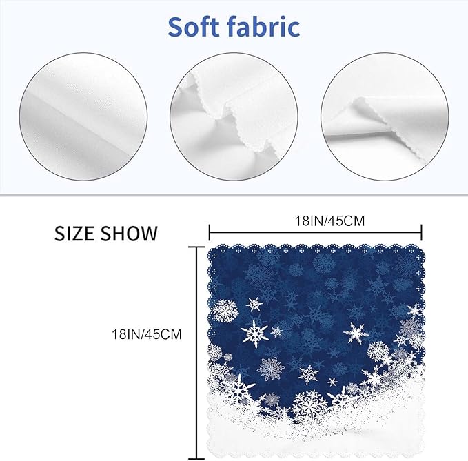Yibeas Merry Christmas Snowflake Cloth Napkins Set of 4 Soft Winter Blue Frosty Snow Christmas Polyester Dinner Square Napkin for Family Restaurant Weddings Parties 18 x 18 inch