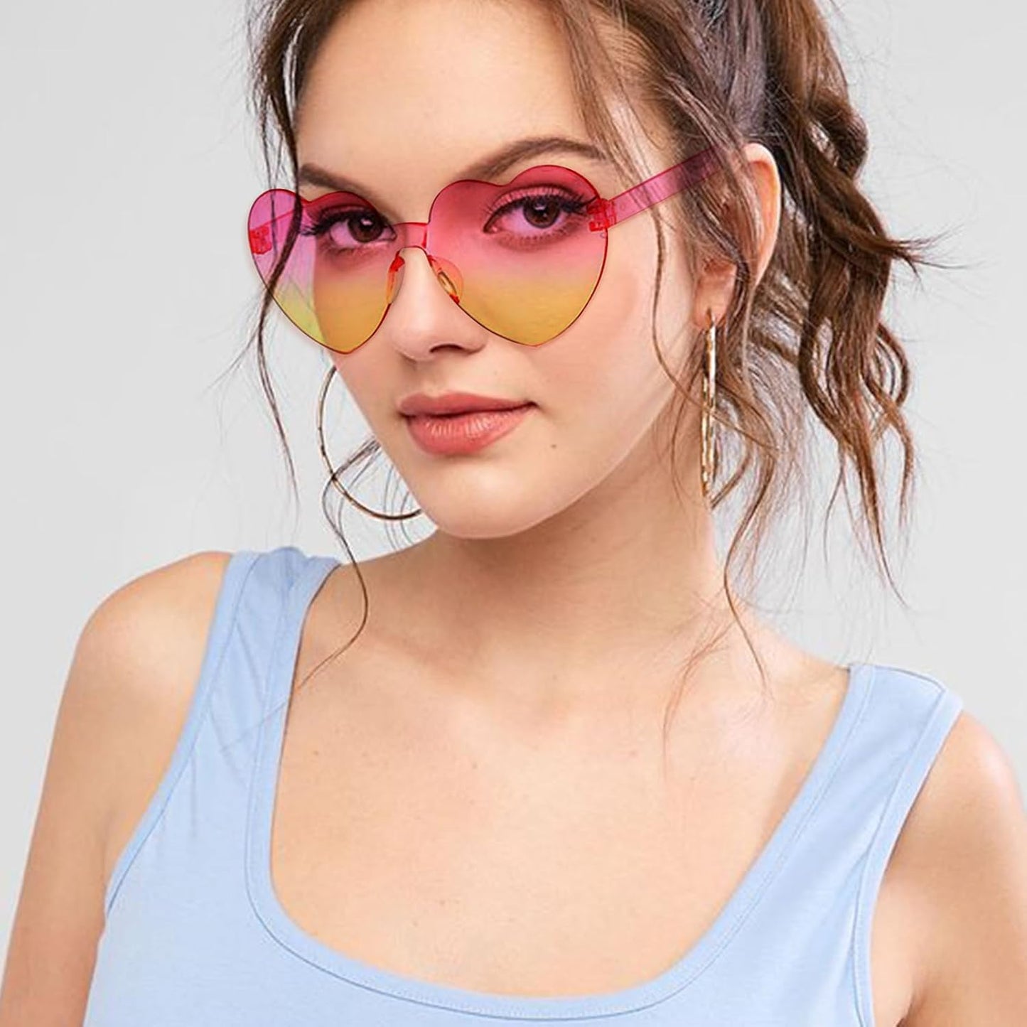 18 Heart Shape Rimless Sunglasses Transparent Candy Color Party Glasses Colored Eyewear for Women