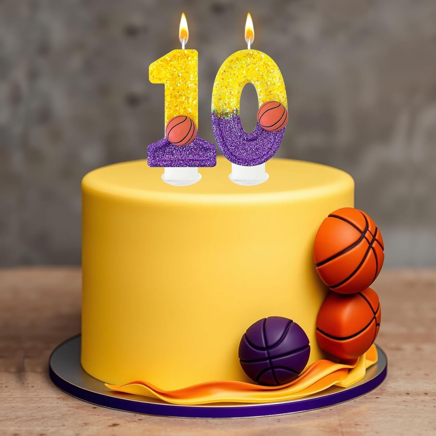 HXOUSE Basketball Number 1 Birthday Candles - Purple Gold Birthday Candles for Cake, 1 Candle for Basketball Theme Cake Topper, Boys Sport Party Decorations Gifts (No.1)
