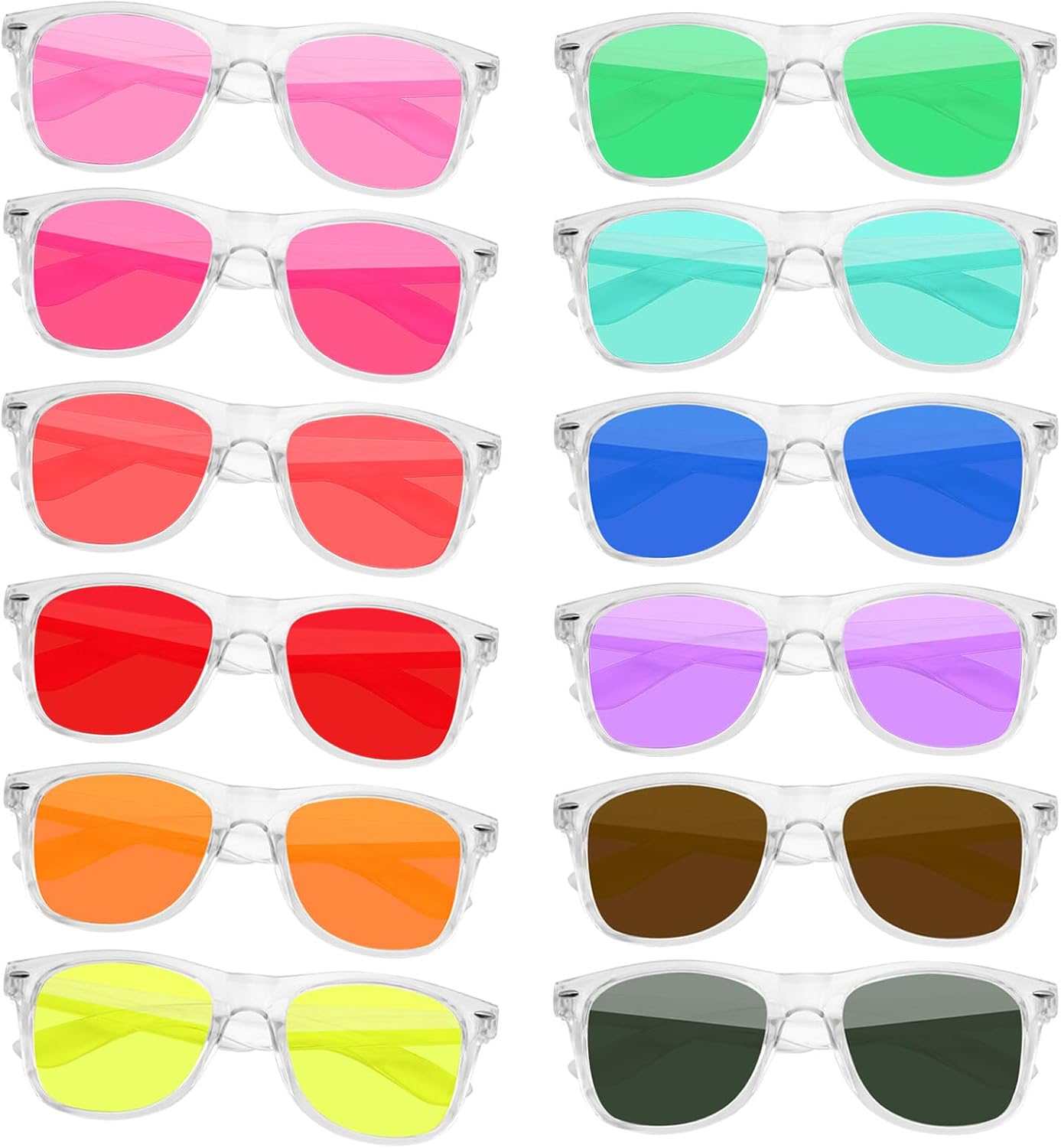 SUNOVELTIES 12/24 Pack Neon Party Sunglasses Mirrored/Jelly Lens Bulk Glasses Horn Rimmed Eyewear for Men Women