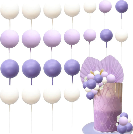 Ephlyn 30Pcs Ball Cake Picks Colorful Ball Shaped Cake Topper Pearl Balls Cupcake Cake Insert Topper for Birthday Party Decoration Supplies White Dark Light Purple