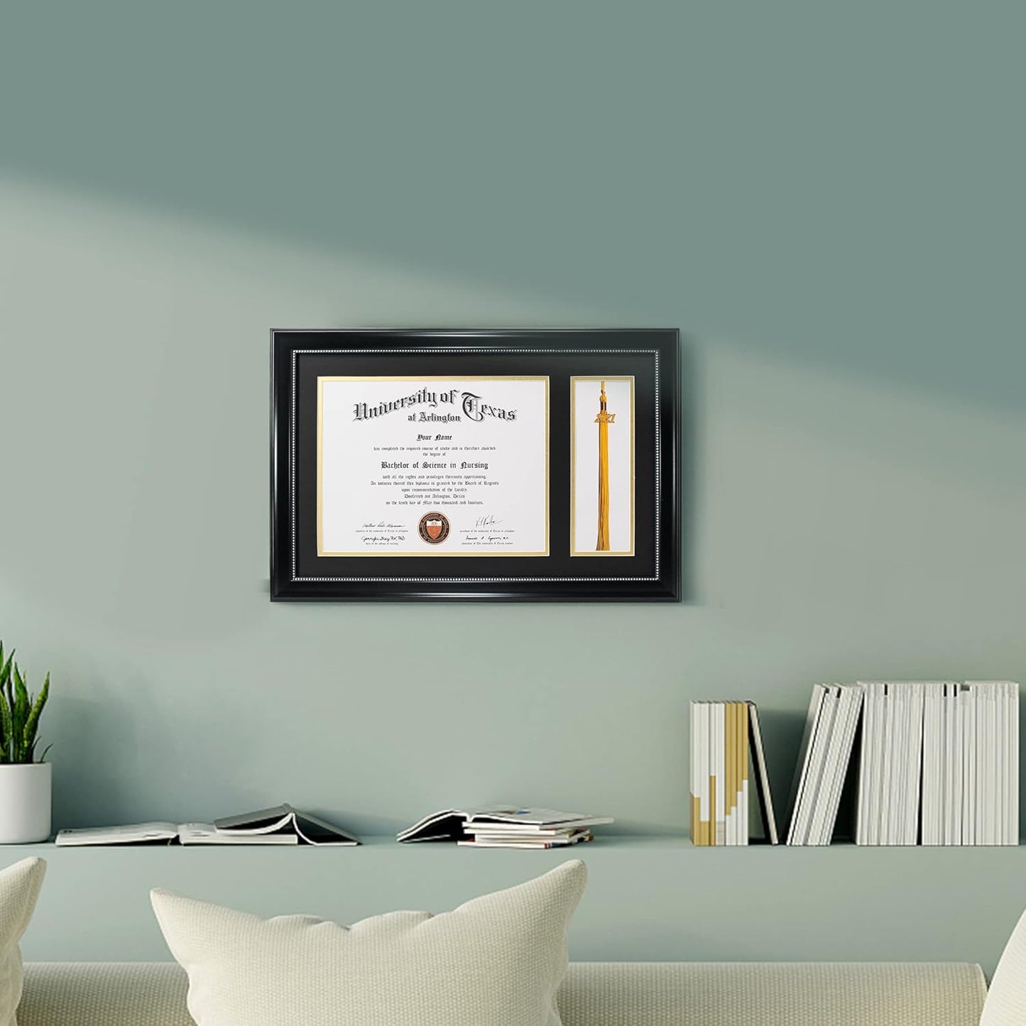 GraduationMall 11x17 Black Diploma Frame with Tassel Holder for 8.5x11 Certificate Document,Real Glass, Black over Gold Mat