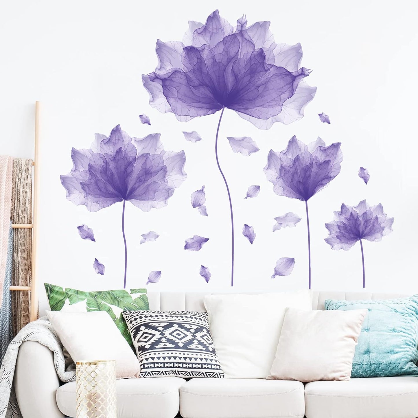 39.3'' x 32.6'' Huge Flower Petal Wall Decals Living Room Floral Wall Stickers Removable Peel and Stick Waterproof Wall Art Decor Stickers for Bedroom Bathroom Office (Purple)