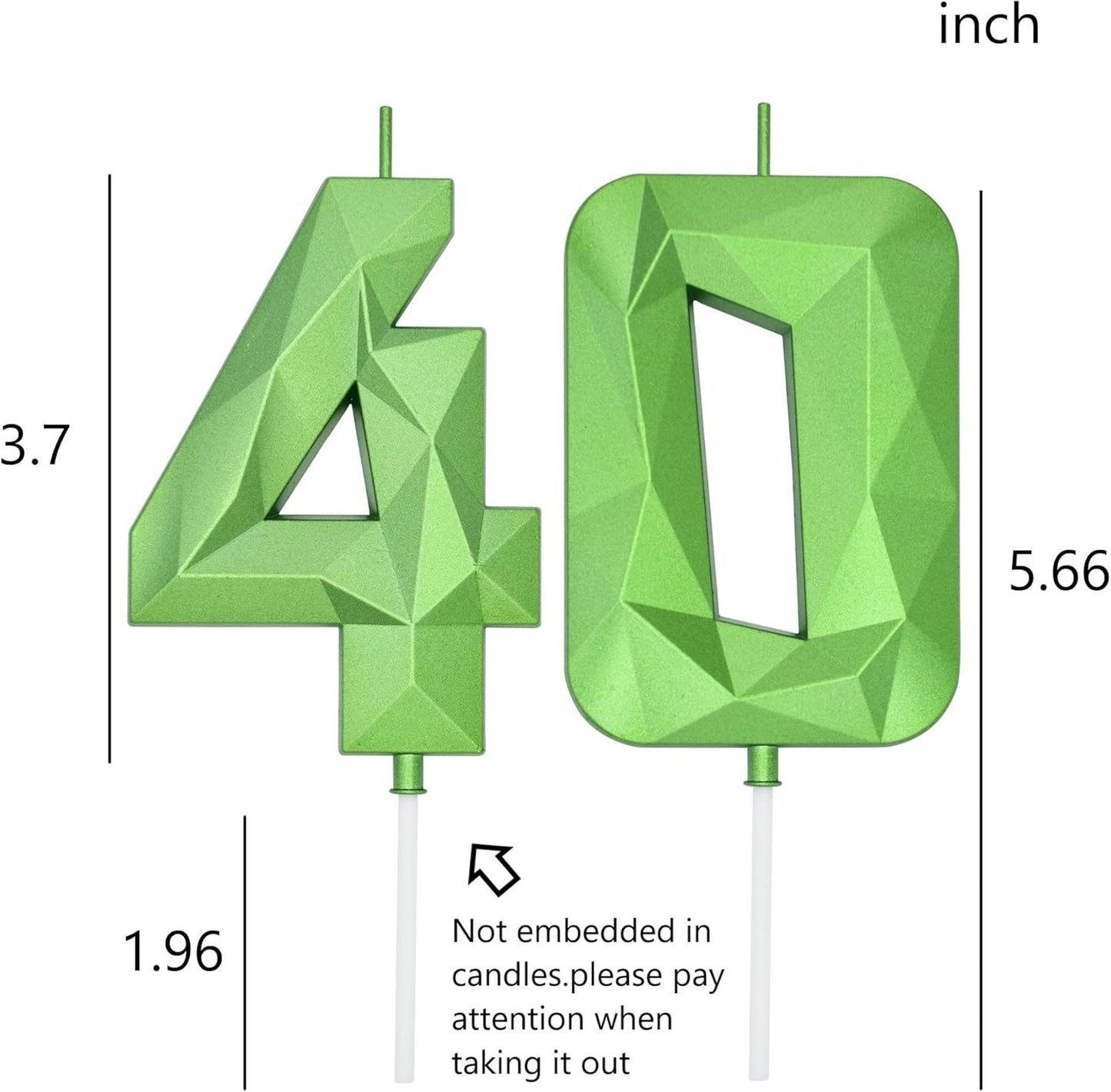 DERVENTA Large Birthday Candle Number 3D Green 3.7 inch Party Celebration Anniversary Decoration Cake Topper 1 Piece (Number 40 Green)