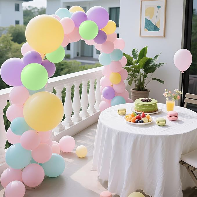 12 Inch Pastel Balloons Assorted Color - 100pcs Macaron Birthday Ballons Latex Party Balloons for Balloon Arch Garland, Graduation Birthday Baby Shower Decorations, Rainbow Pink Blue Yellow Baloon
