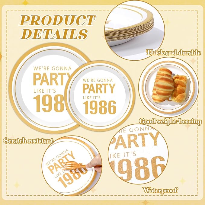 96Pcs 40th Birthday Plates and Napkins for We're Gonna Party Like It's 1986 Party Favor 40th Anniversary Paper Plates Cheer to 40 Years Tableware for Men Women Back in 1986 Birthday Decorations
