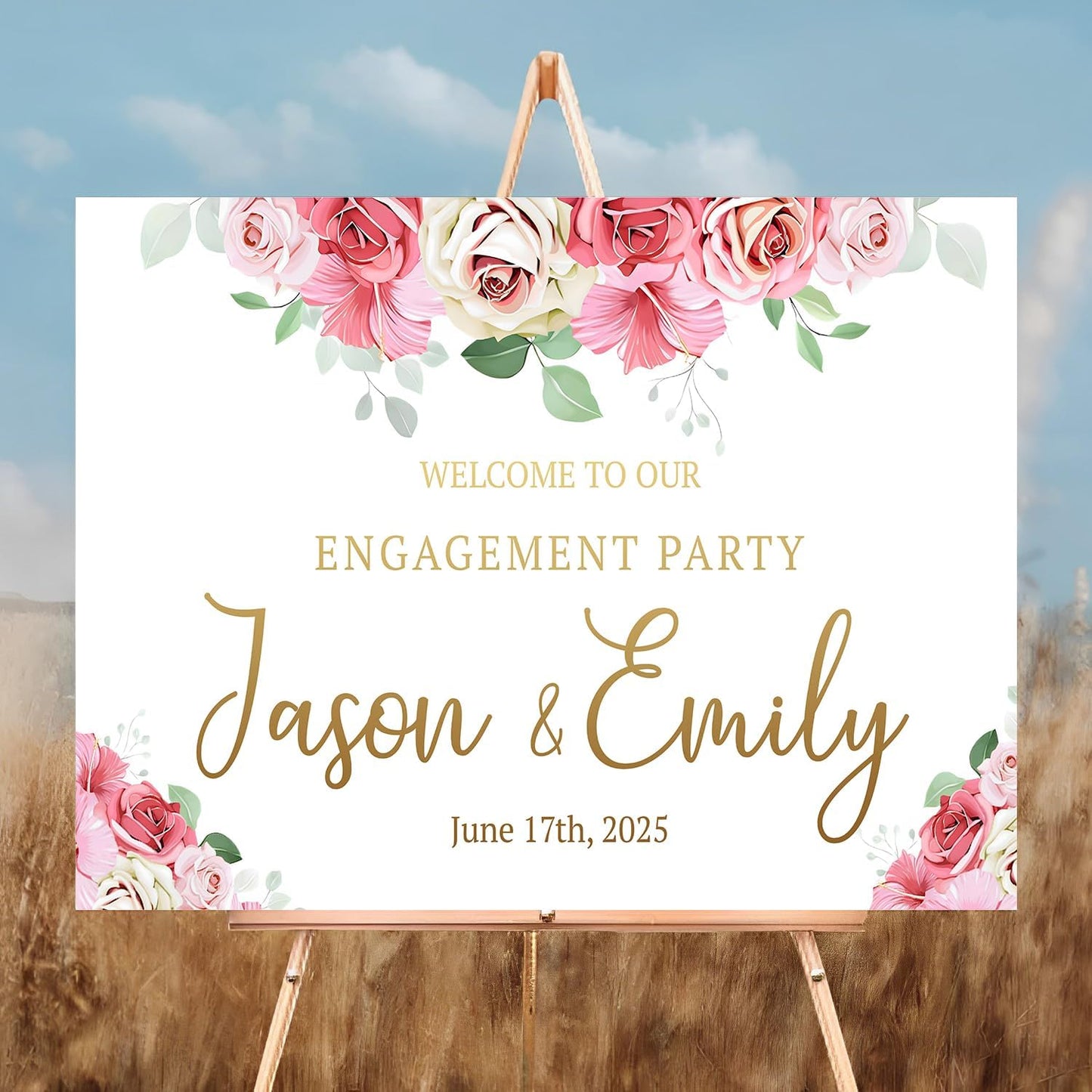 Engagement Signs - Engagement Party Invitation, Rustic Style, Full Size, Plastic Material, 12x18 inches