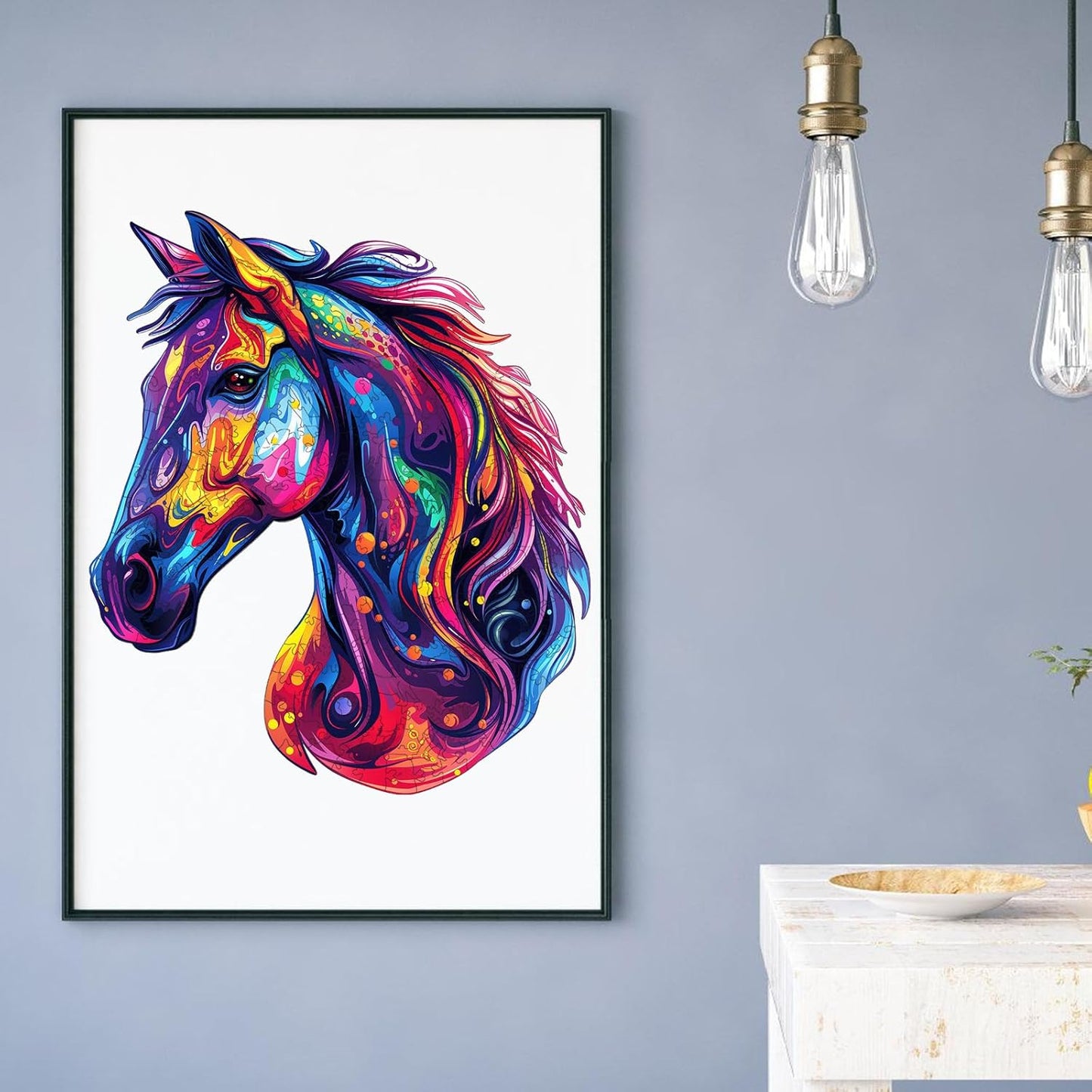 Reouinty Wooden Puzzles for Adults, Horse Liberty Cool Jigsaw Puzzles 200 Pieces, Unique Shape Animal Adult Pieces, Irregular Best Gift for Adults Family Game 10.8 x 12.6 in