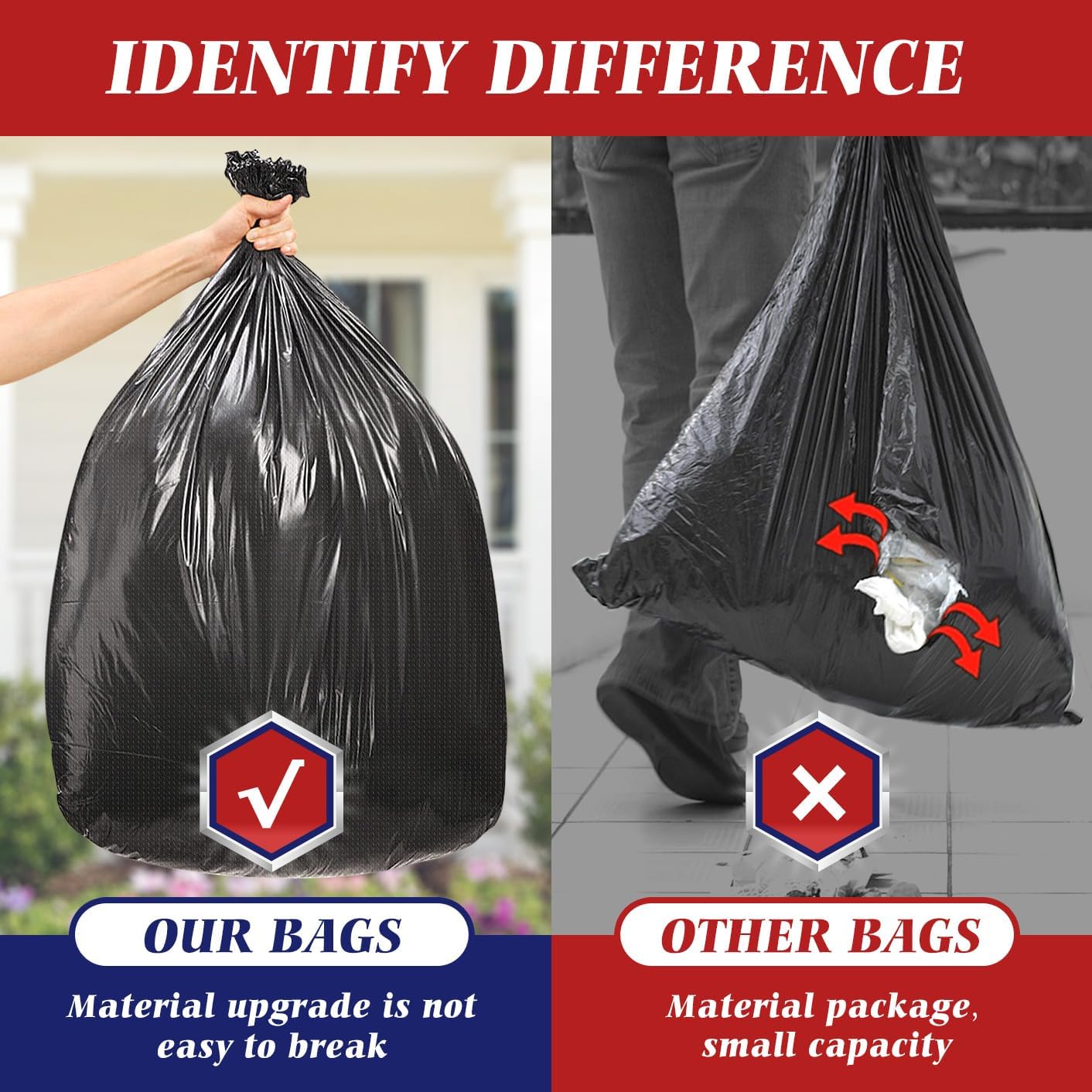 Teivio 20-25 Gallon 120 Counts Black Large Trash Bags Garbage Bags, outdoor trash bags liners for Kitchen/Yard/Industrial or Commercial Use,fit for 18, 20,21, 23 and 25 gallon, Black