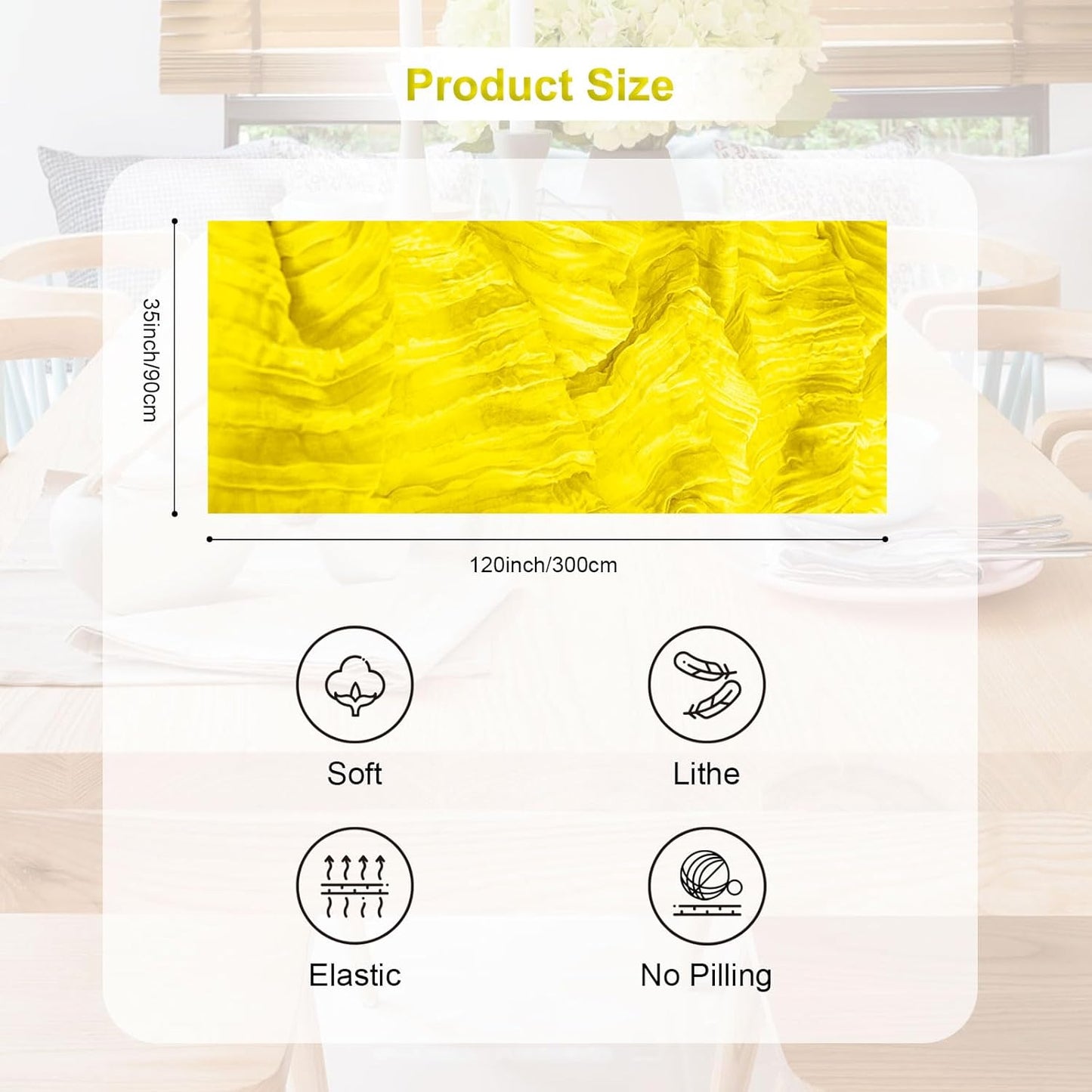 1 Pack Yellow Cheesecloth Table Runner 35x120 Inch 10Ft Rustic Gauze Cheese Cloth Table Runner Sheer Cheesecloth Table Runners for Wedding Party Bridal Shower Decoration