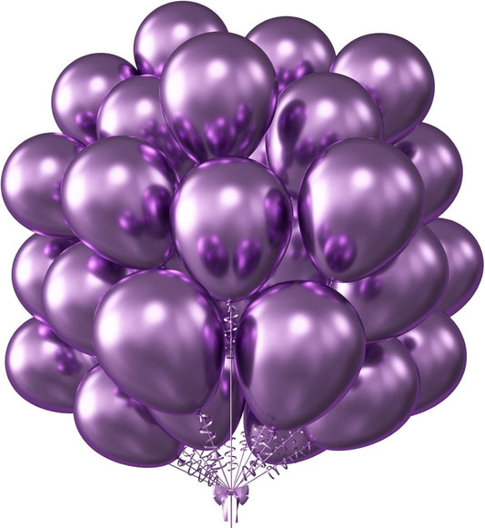 KALOR 10 Inch Metallic Purple Balloons, 100 Pcs Latex Helium Metallic Balloons for Kid's Birthday Party Baby Shower Wedding Graduation Graduation Party Decorations