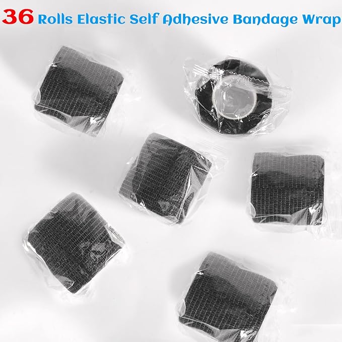 36 Rolls Black Sensi Wrap Elastic Self Adhesive Bandage Wrap 2 Inch, Breathable Cohesive Bandage, Ankle Sprains Swelling Sports Athletic Grip Tape, Dogs Pet Vet Wrap