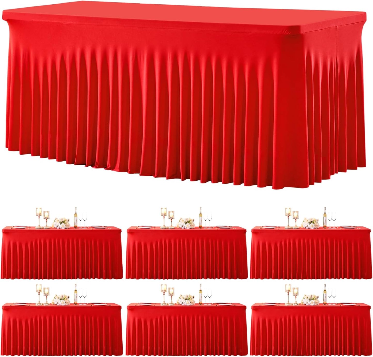 6 Pack Spandex Red Fitted Table Cloth for 6ft Rectangle Tables Red Stretch Tablecloth Table Covers Banquet Table Clothes Wrinkle Free Table Skirt for Parties Wedding