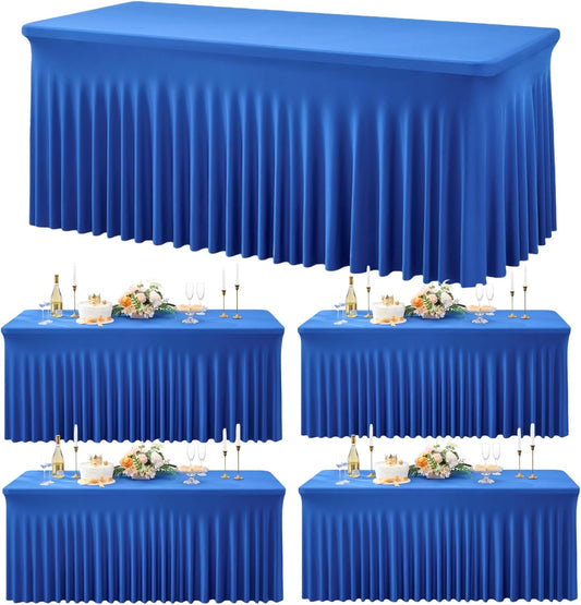Royal Blue Spandex Tablecloths 4-Pack | 6ft Rectangular | Wrinkle & Stain Resistant for Parties, Weddings & Banquets